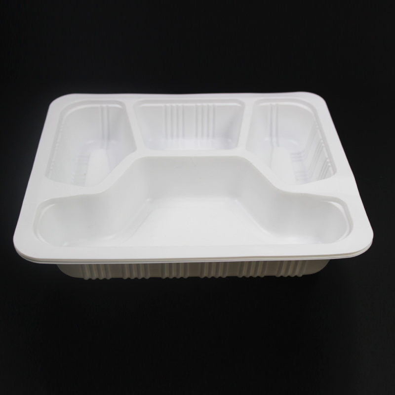 Four Parts Lunch Box Disposable Plastic Tableware 225mm Length PP Plastic White