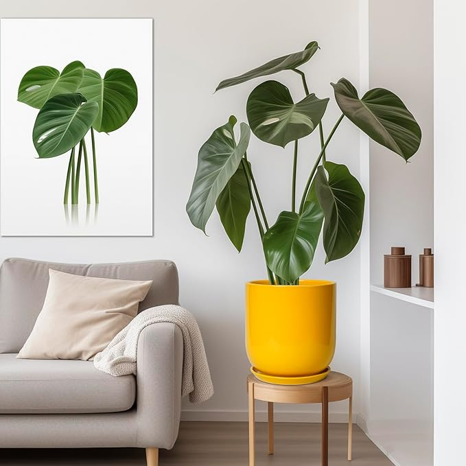 Керамический горшок для цветов матовый желтый