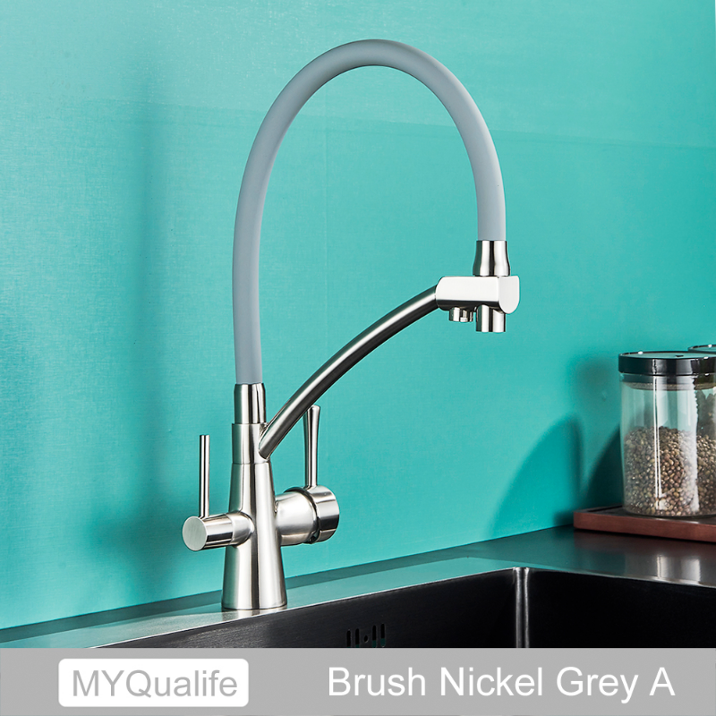 Kitchen Sink Faucet Pure Water Filter Mixer Crane Dual Handles Purification Mixer