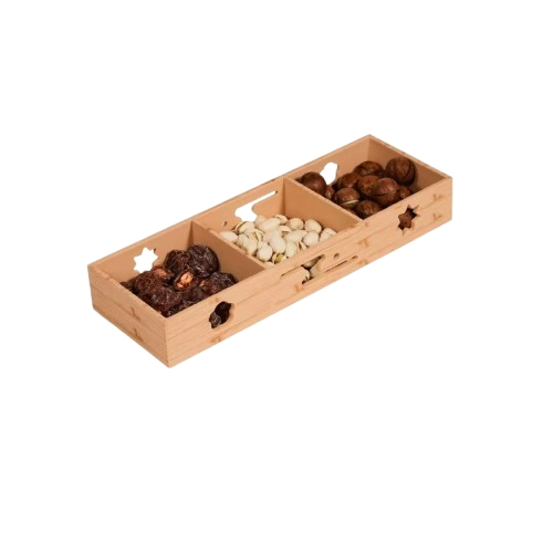 ABS Resin Wood Grin Pattern Japanese Restaurant Chinese Hot Pot Dessert Side Dishes Seving 3 Grids Snack Box