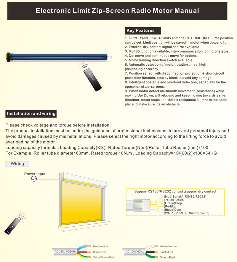 Aokam45-20/17-Mr-E-XP Anti-Pinch Hand Anti-Collision Intelligent Tubular Motor