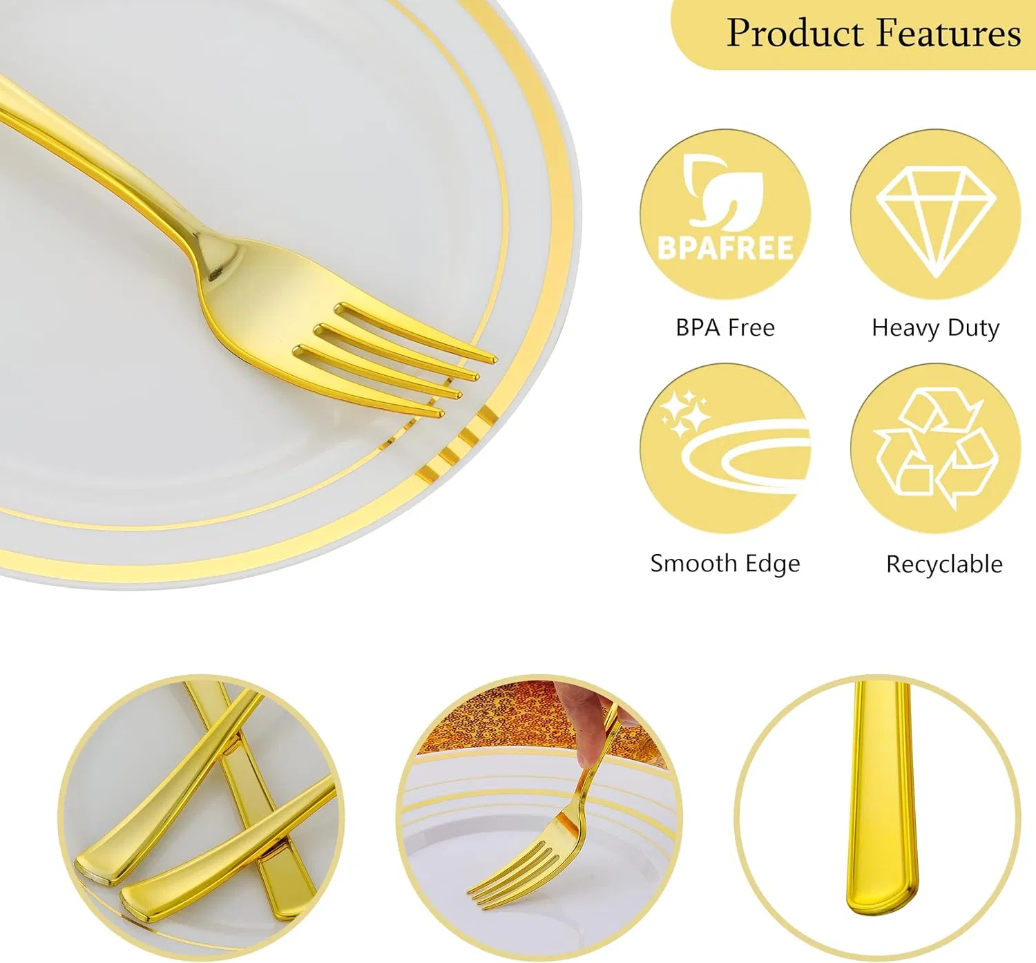 Premium Gold Heavyweight Plastic Forks for Events & Catering