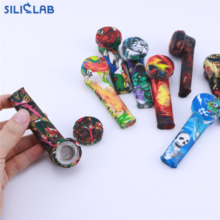 Siliclab Pattern Customization Smoking Tobacco Dry Herb Mini Silicone Pipes Glass Bowl Smoking Pipe