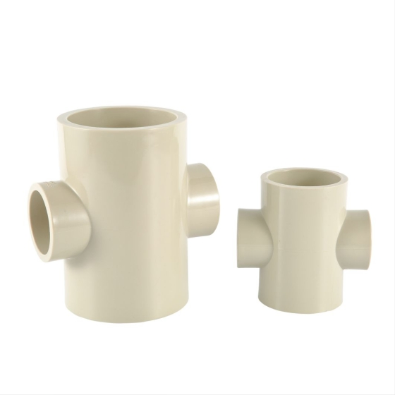 High Strength PP-H Plastic Cross Connector for Chemical Fluid Transport