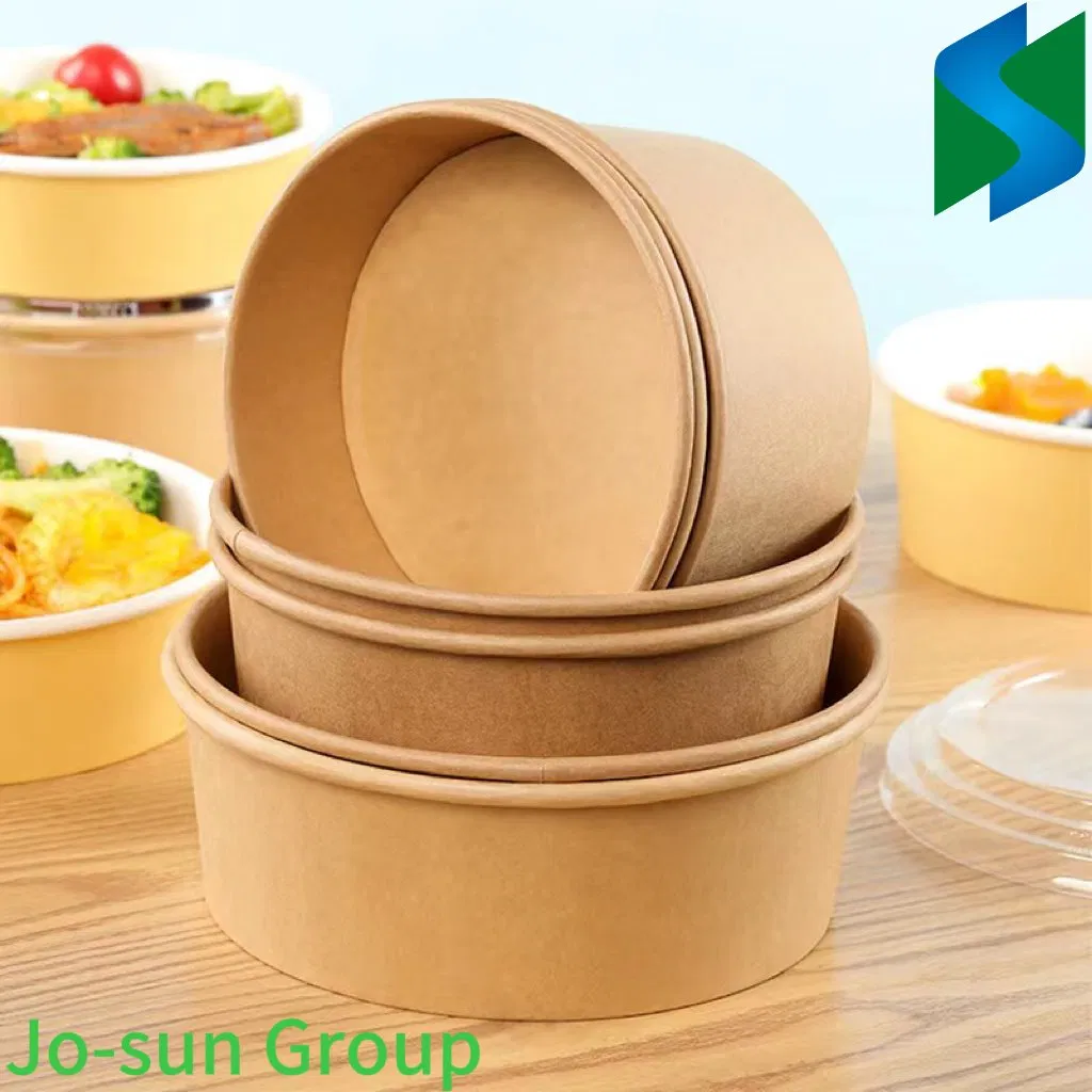 Disposable Brown Kraft Paper Soup Cup Bowl with Paper Lid Take Away Lunch Packing Takeout Food Packaging Bucket