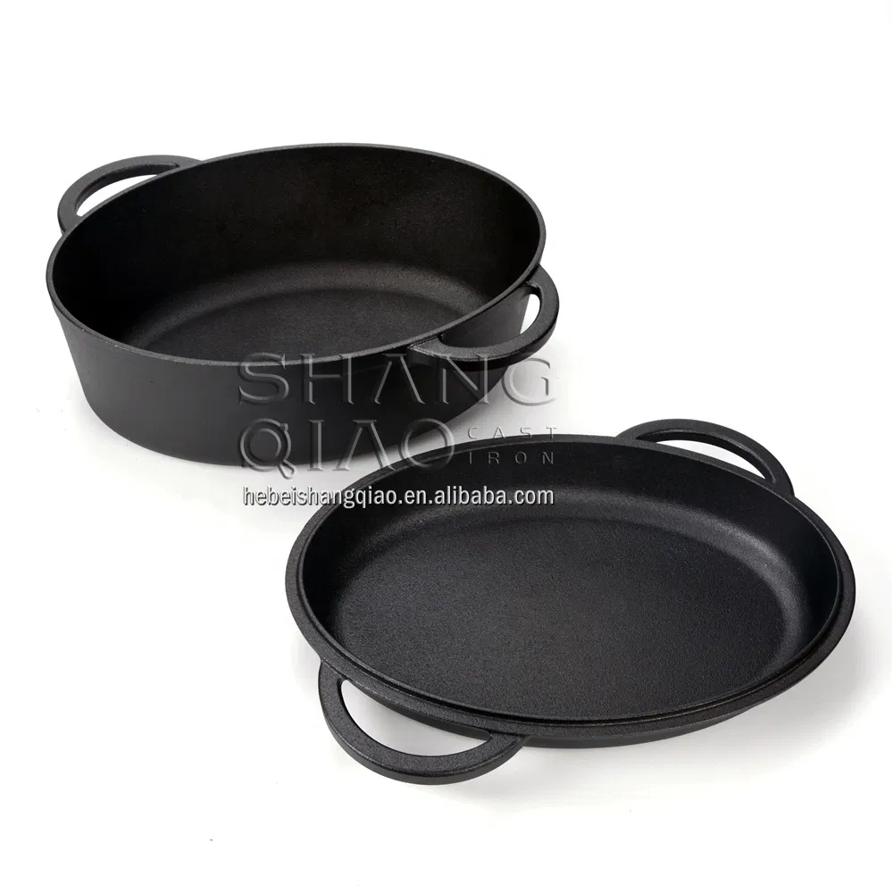 Cast Iron Double Dutch Oven Cast Iron Combo Cooker Oval Roaster