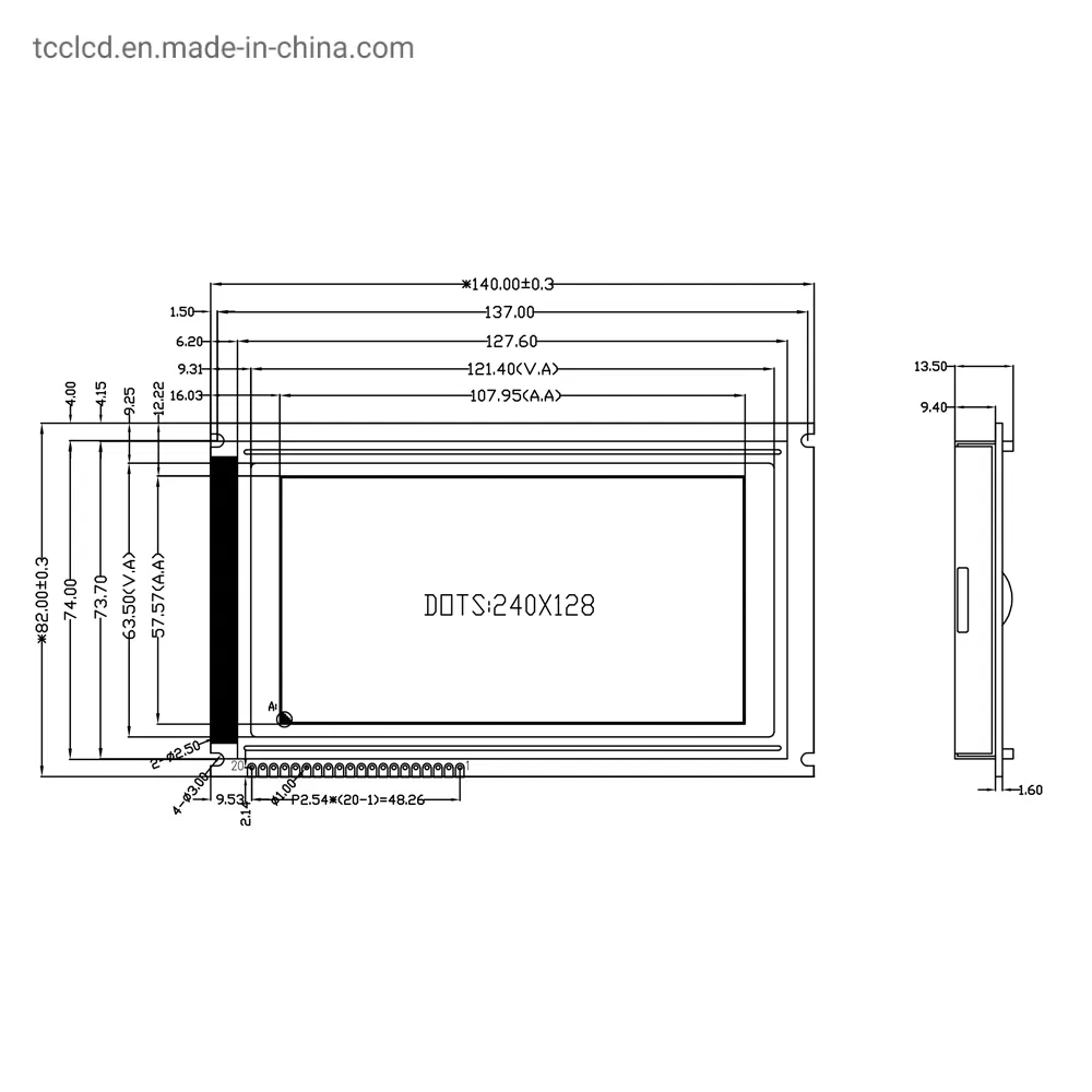 240X128 Mono Graphic LCD Module Stn/Blue Mode 20pins 240*128 LCD Display with Ra8806 Controller Panel
