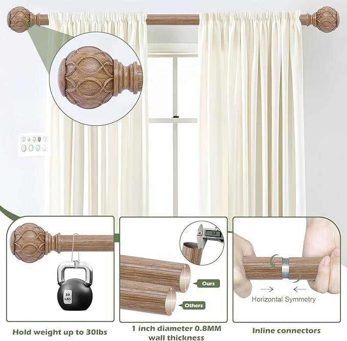 Factory Direct Sale Wooden Feel Curtain Rod Sets Metal Curtain Rod Wood Poles