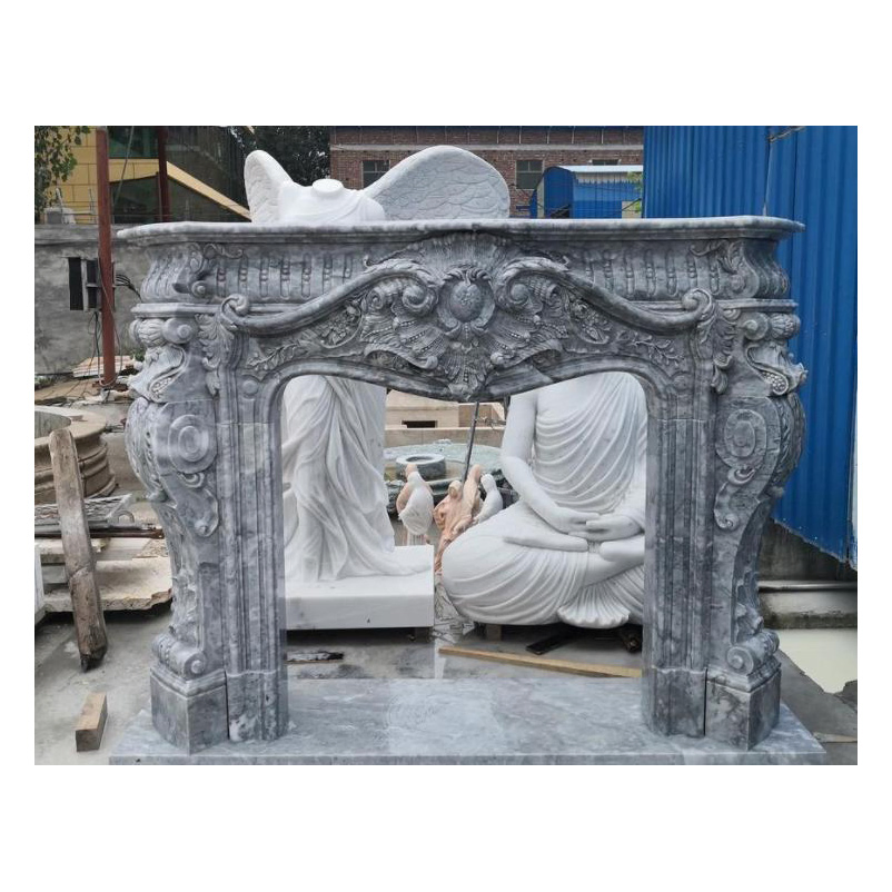 Hot Sale Grey Marble Fireplace Mantel Sculpture