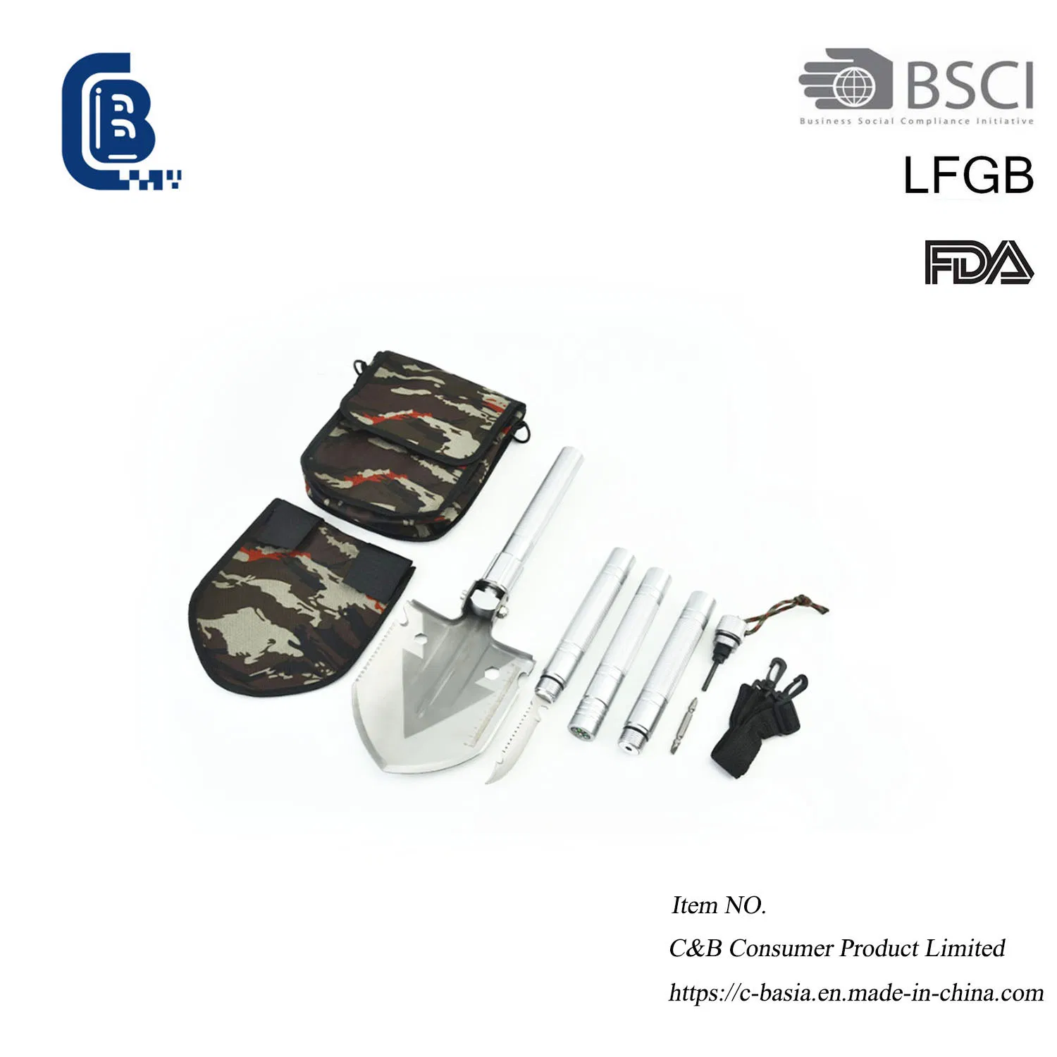 Folding Multifunctional Camping Shovel - Hiking Tool with Saw/Knife/Screwdriver