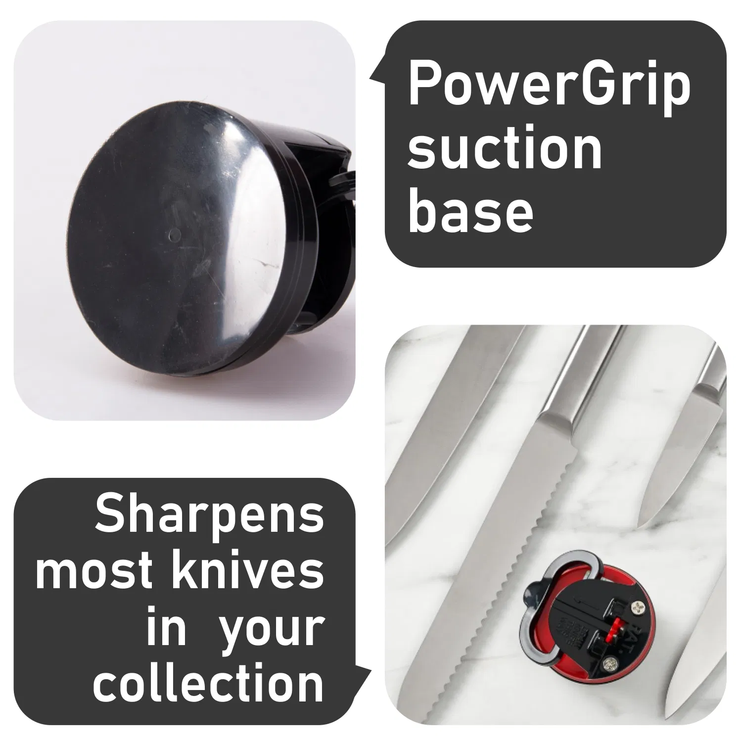 Red Knife Sharpener Powergrip Suction Base 200X Force Increase Mini Size Fast 3 Step Sharpening for Most Kitchen Knives Tool