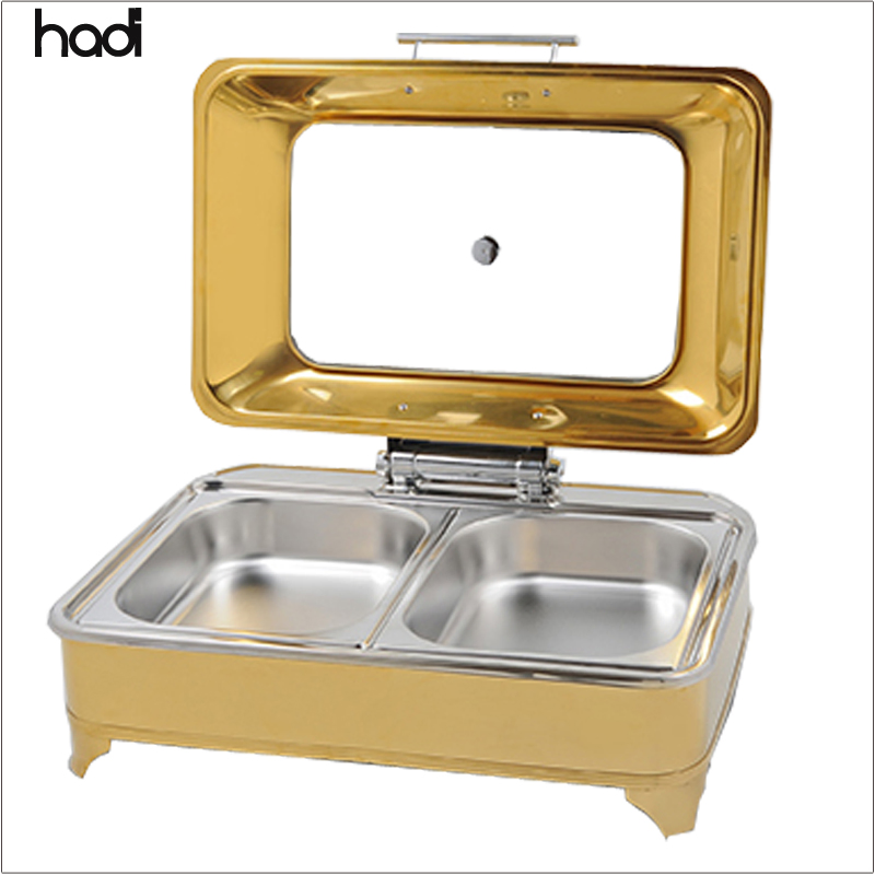 Hotel Restaurant Supplies Hydraulic 6L Stainless Steel Buffet Stove Chafing Dish with Glass Cover