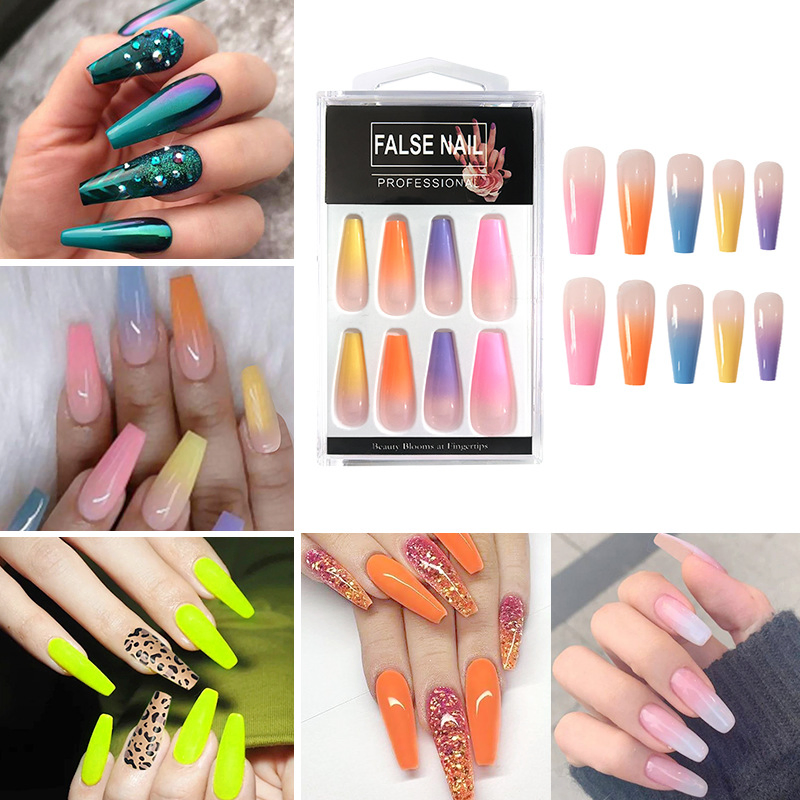 Luxury Press on Nails Fashion 24PCS Long Ballerina Half French Extra Long Acrylic Nagellack