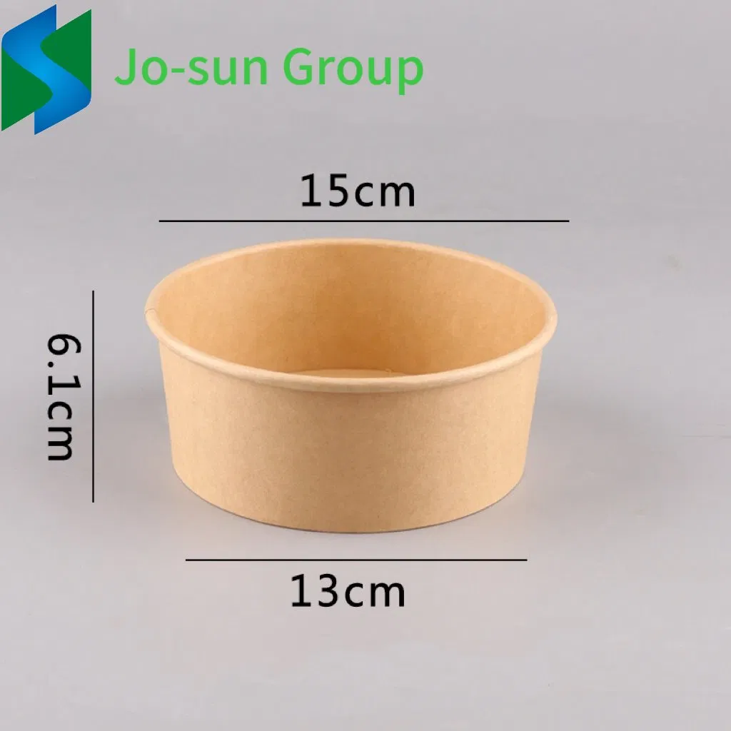Jo-Sun Wholesale Logo Printed Kraft Paper Bowl with Lid Environmental Material Disposable Brown Kraft Paper Salad Bowl