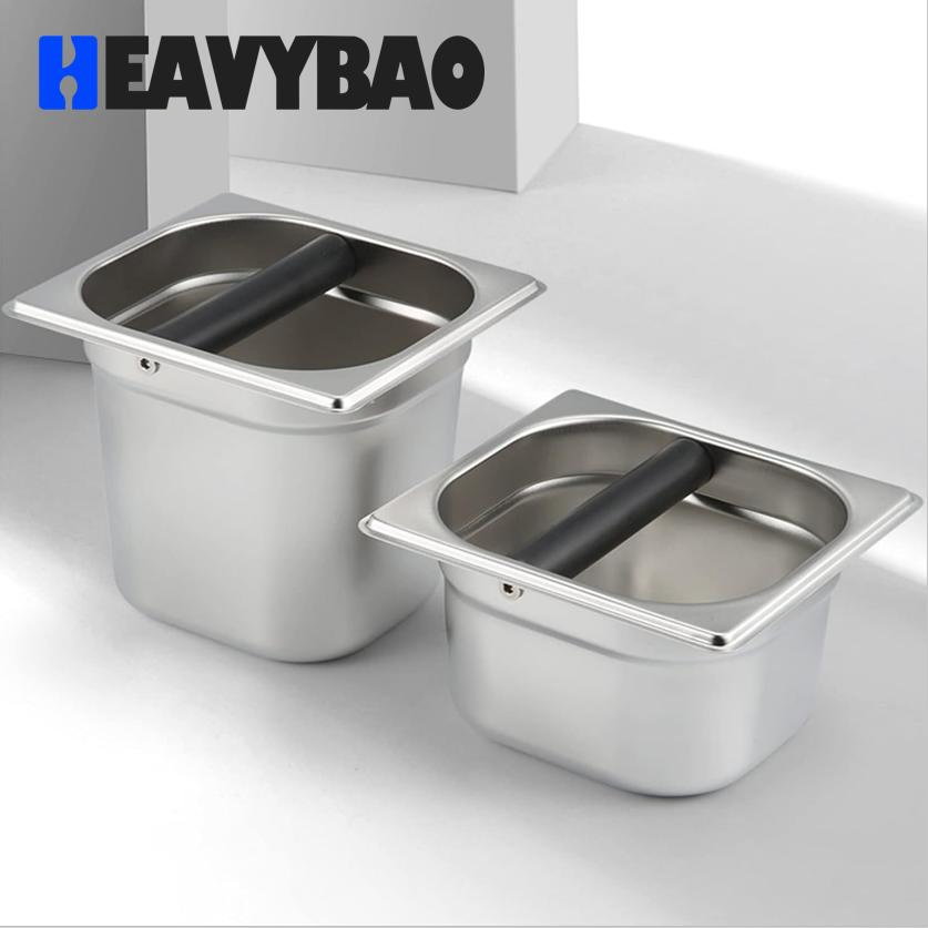 Heavybao Durable Wood Edge New Style Stainless Steel Coffee Residue Slag Pot Knock Box 1/6 Gn Pan