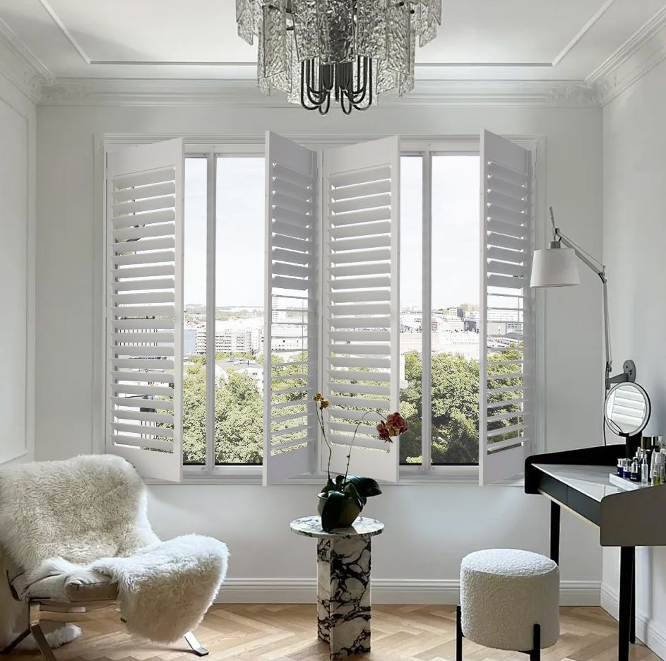 Modern Design PVC Plantation Shutters for Sliding Doors Swing and Folding Open Style Louver Curtain Type Plastic Frame