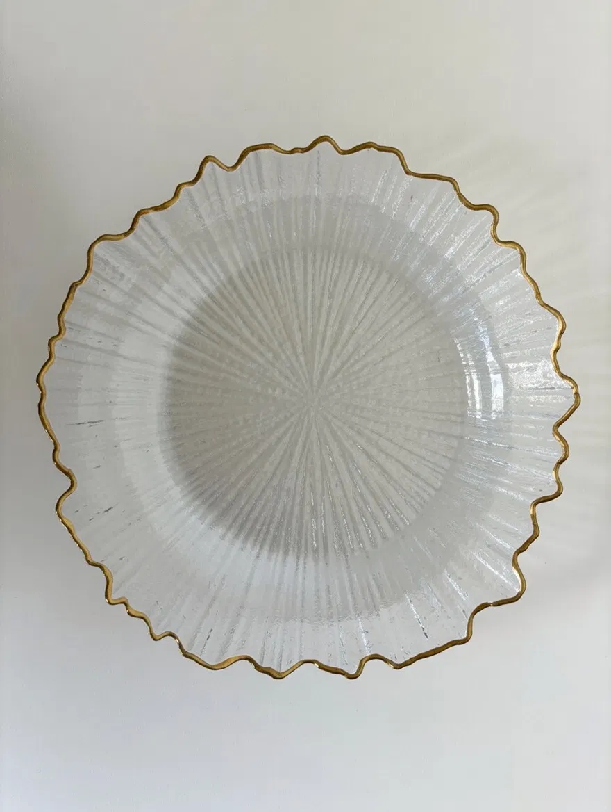 PP Material Dark Black Rim Transparent Underplate Disposable Plastic Table Decoration Charger Plate