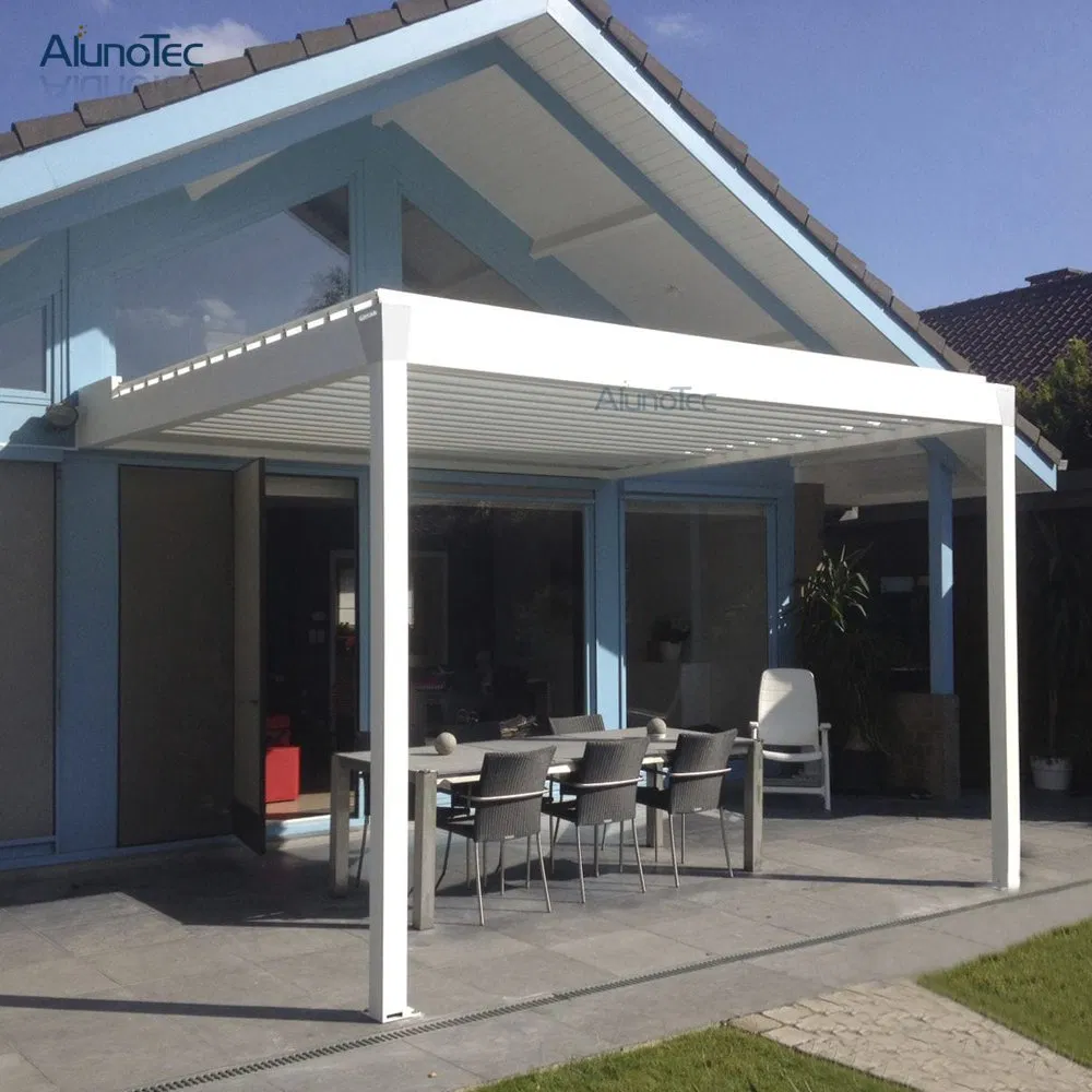 AlunoTec Motorized Aluminum Manual Louver Roof Cover Gazebo Home Furniture Garden Building Pergola