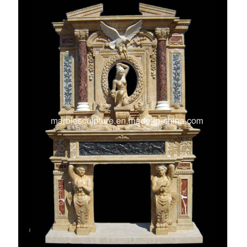 Luxury European Style Double Marble Fireplace Hand Carving Stone Mantel Figures (SY-MF206)