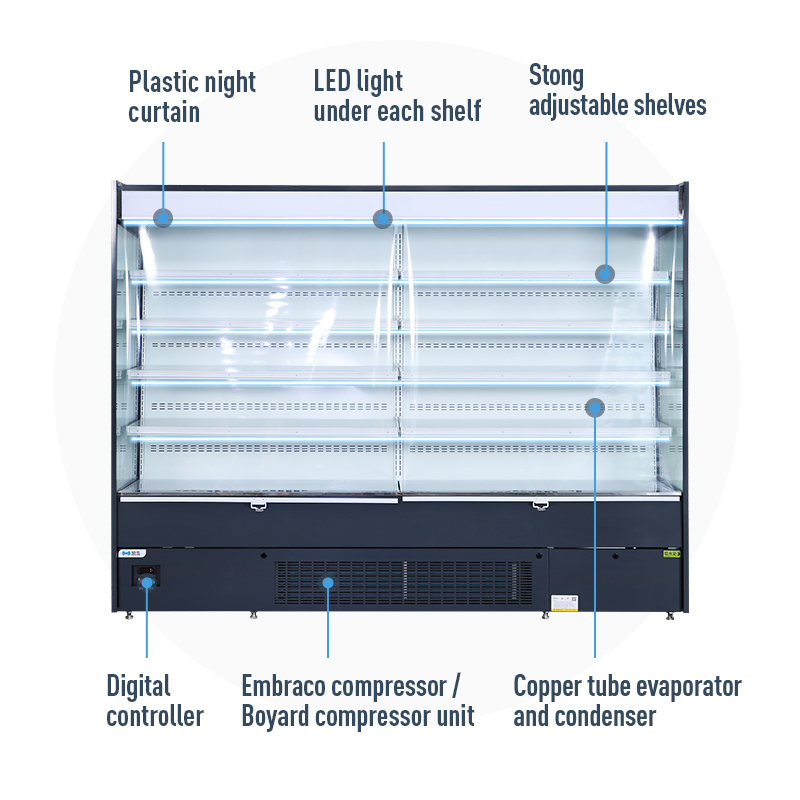 Supermarket Fan Cooling Adjustable Shelves Vegetable Fruit Showcase Air Chiller Multideck Open Display Refrigerator