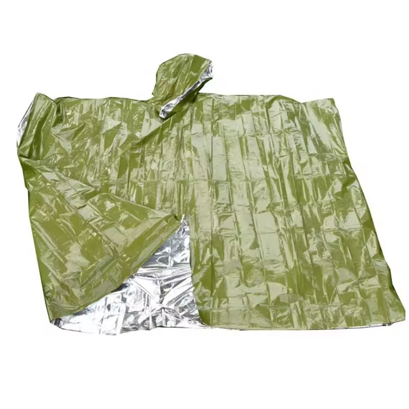Double-Sided Emergency Thermal Raincoat Aluminum Foil Survival Poncho for Outdoor Rescue