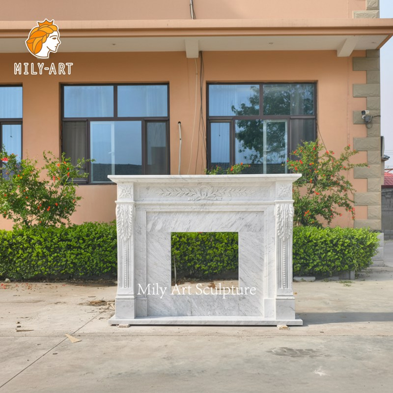 Natural White Marble Carving Fireplace Mantel Surround for Interior Decoration