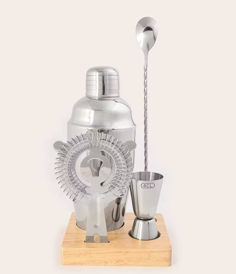 Bartender Tool Kit Stainless Steel Cocktail Shaker Set with Bamboo Stand