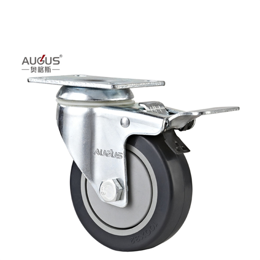 Transporting Black PVC Caster Trolley Wheels 125 mm Thread Stem