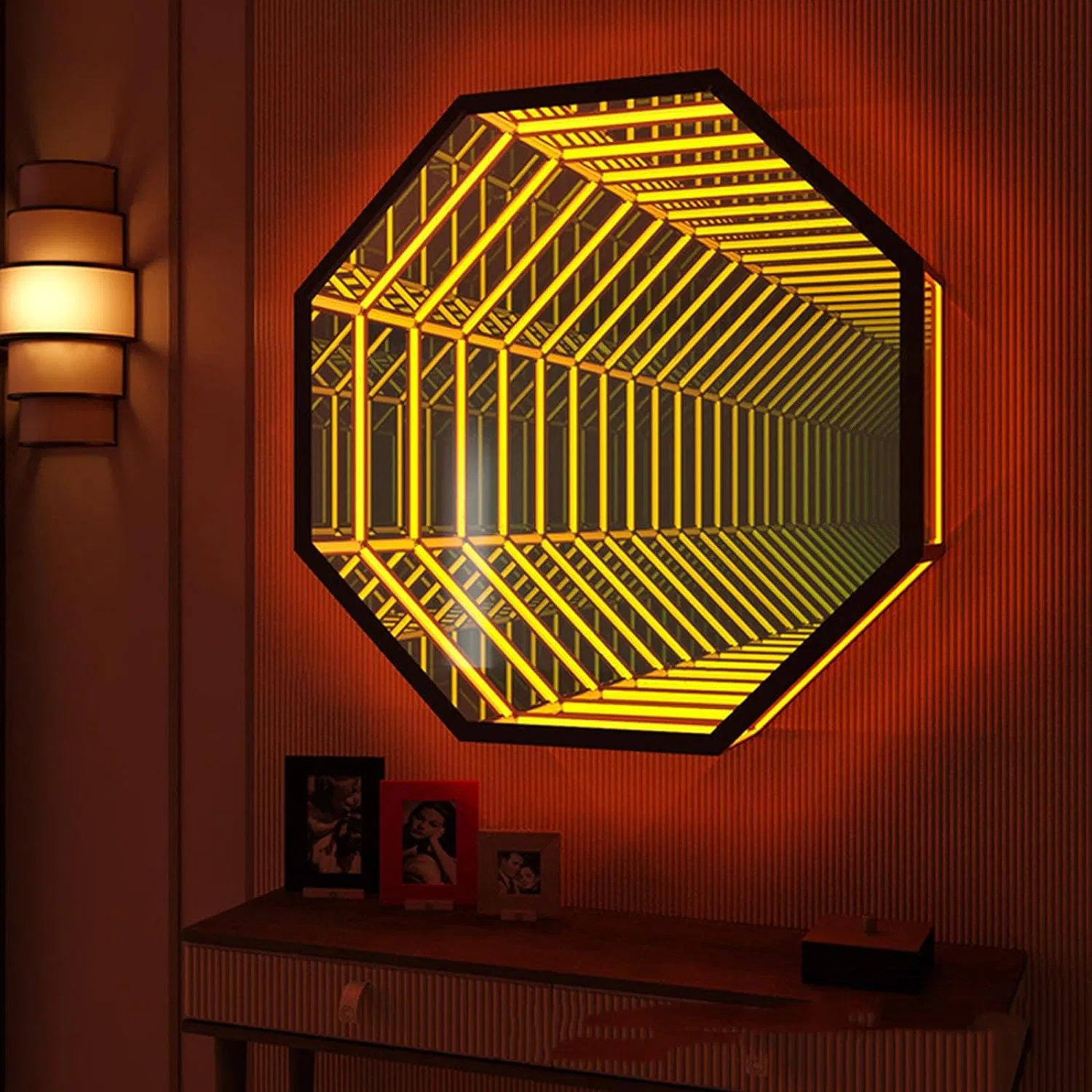 LED Light Circle Infinity Mirrors for Wall Decor Retro Mirror Personalized Glass Decorative Hanging Mirror Gift