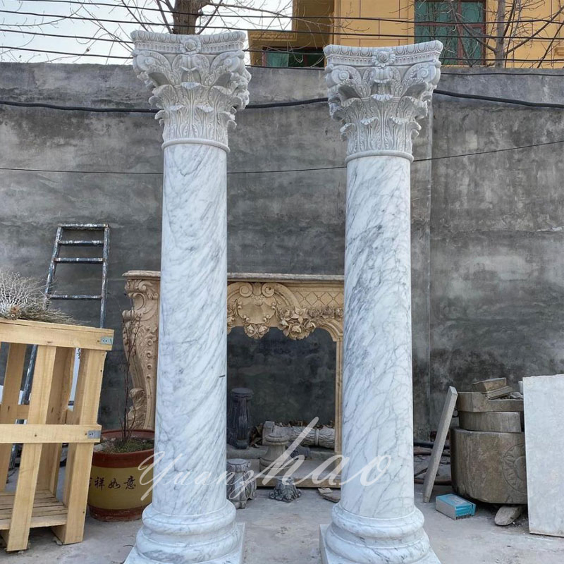 Outdoor Natural Stone Roman Pillars Building Material Hand Carved Polished Italy Marble Solid Roman Column