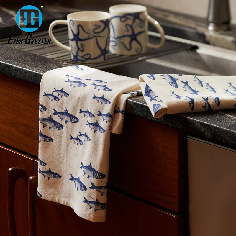 Custom High Quality Organic Cotton Kitchen Towels Absorbent Printed Kitchen Towel Cotton for Home Kitchen Use