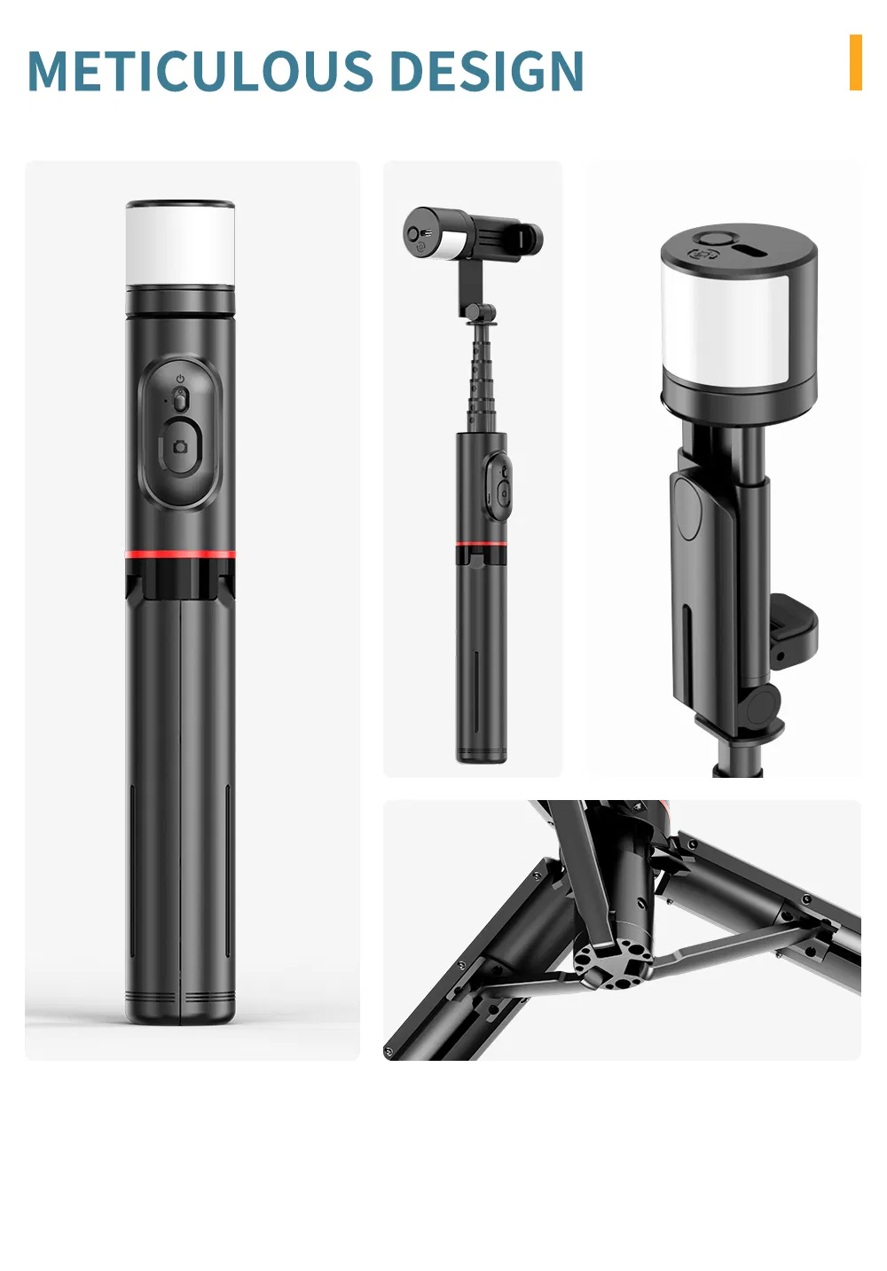 Amazon Foldable Lightweight Aluminum One Extendable Selfie Stick Tripod Flexible with 360 Rotation Light