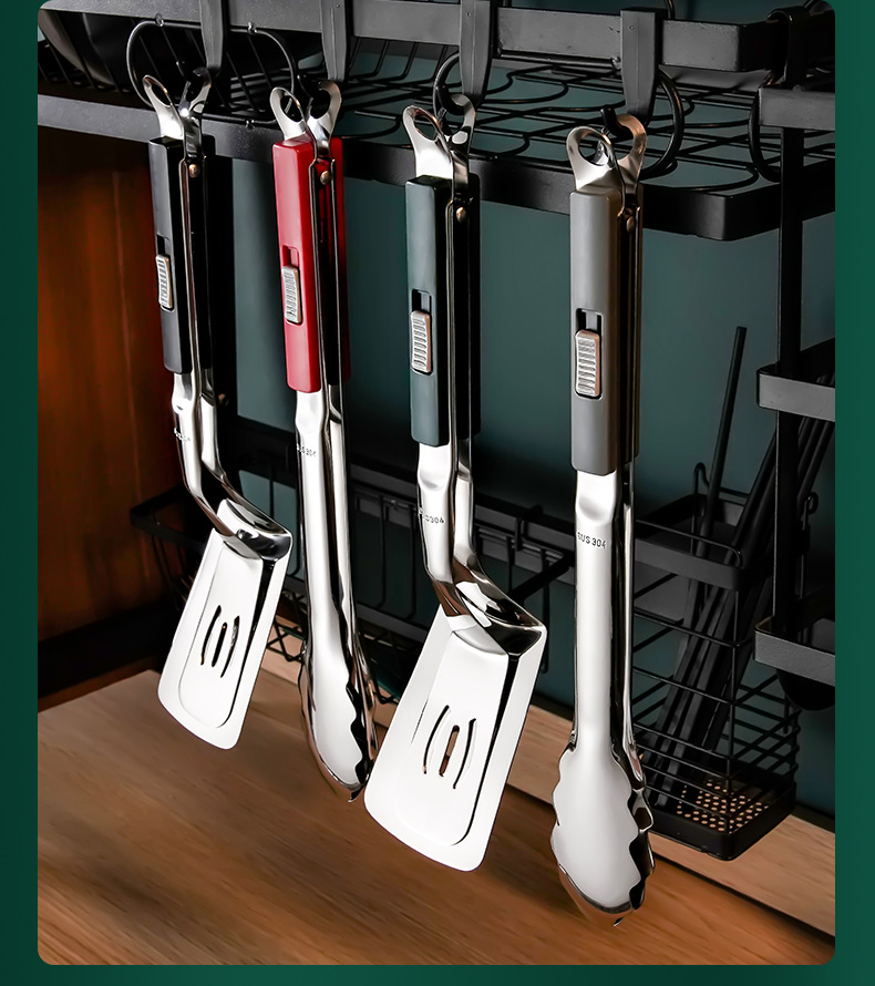 Heat-Resistant 304 Stainless Steel Kitchen Tongs with Non-Slip Plastic Handle