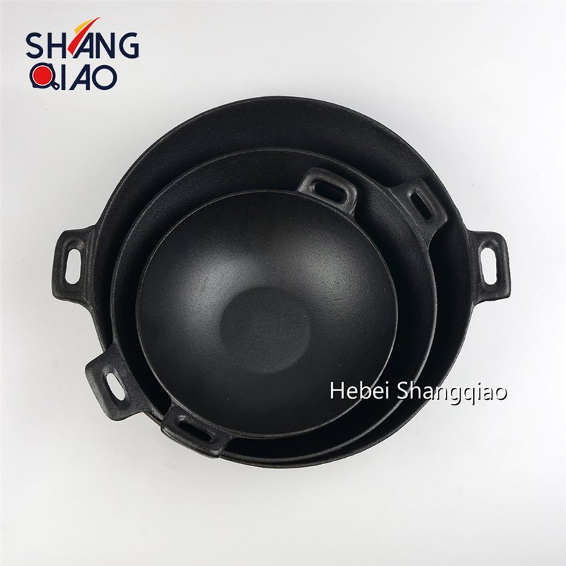 Chinese Traditional 2 Handle Deep Frying Pan Pre-Seasoned Cast Iron Wok