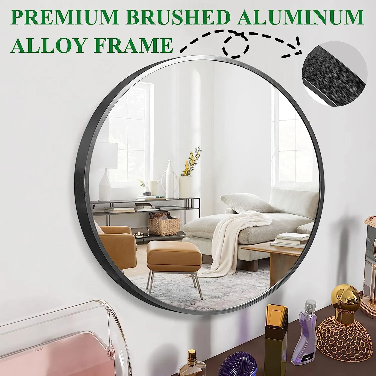 Floor Standing Full Length Metal Bathroom Framed Wall Glass Silver Mirrors with Brackets