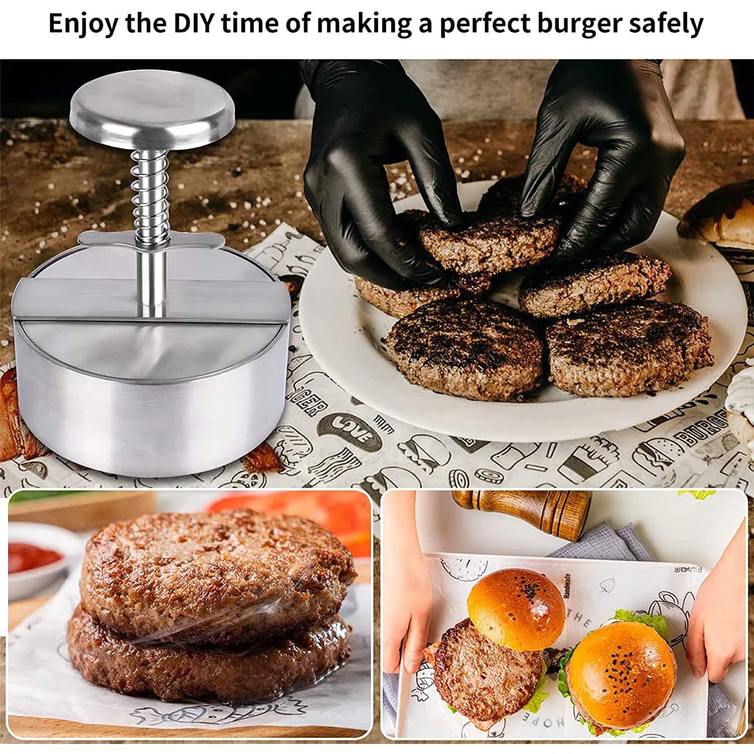 304 Stainless Steel Meat Press Home Kitchen Round Mold Hamburger Smash Patty Meat Food Grade Burger Meat Press