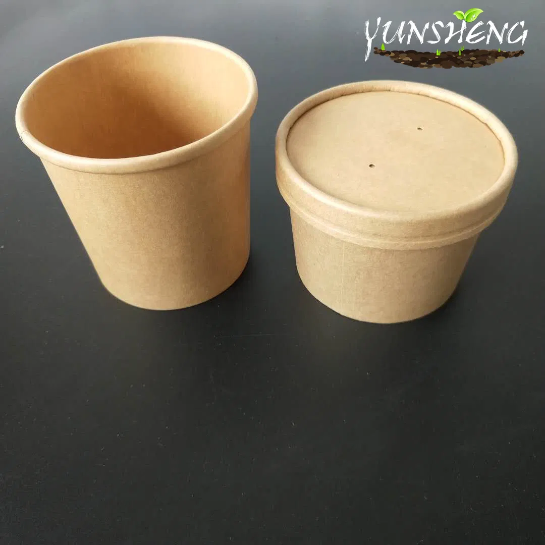 Eco-Friendly Degradable Disposable Kraft Paper Cup/Compostable Customized Bamboo Pulp Paper Soup/Ice Cream Cup