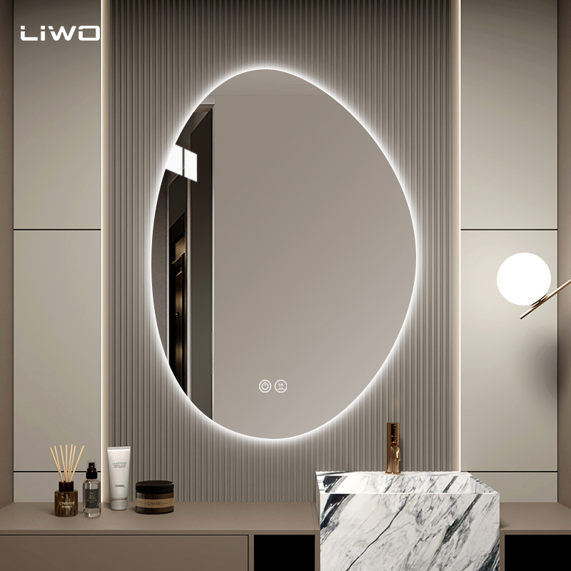 High Quality Home Decoration Wall-Mounted Bathroom Furniture Irregular Smart LED Mirror with Frameless Modern Intelligent Adjustable Lights
