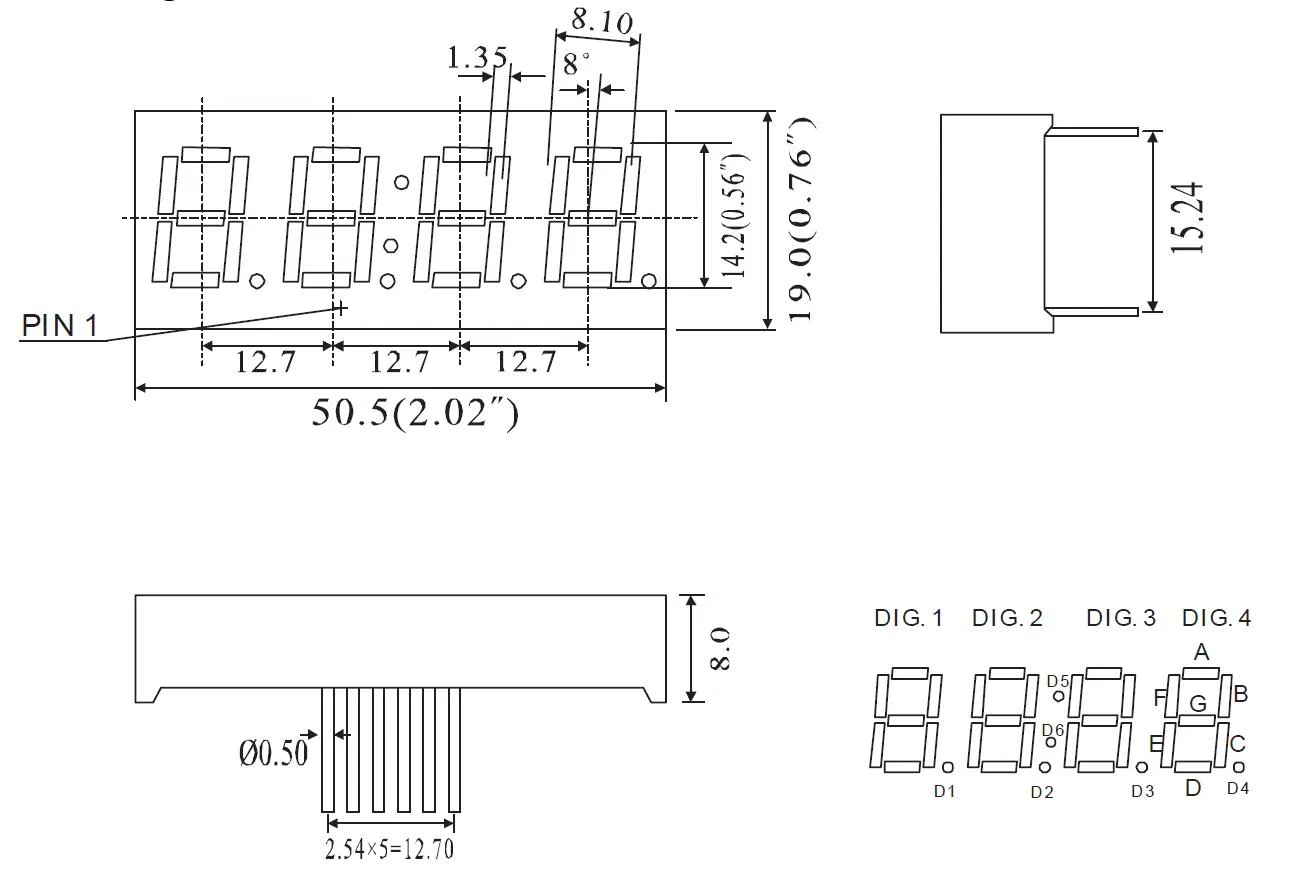 0.56 Inch 4 Digits 7 Rectangular Segment LED Clock Display