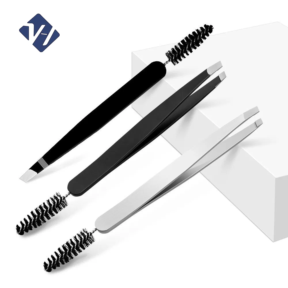 Hot Selling Double Head Beauty Care Tools Eyebrow Comb Brush 2 in 1 Eyebrow Tweezers