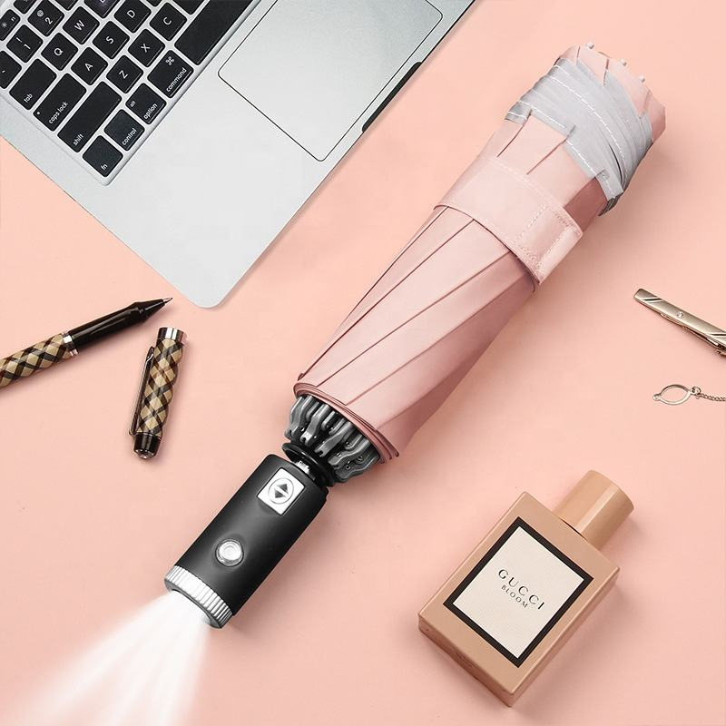 Innovative Solar Umbrella Compact Travel Night Using LED Flashlight Umbrella Reverse Automatic Umbrella with Logo