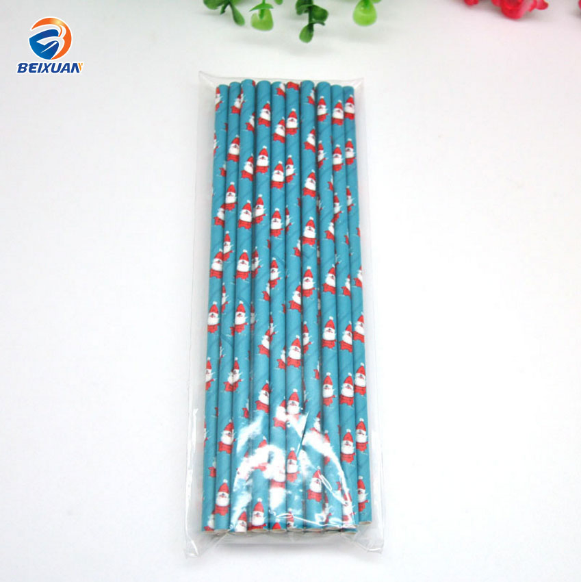 New Design Christmas Pattern Biodegradable Disposable Paper Drinking Straw