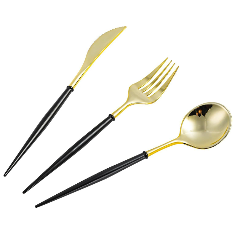 Wholesale Electroplated Plastic Disposable Knife, Fork and Spoon Cutlery Set Tableware
