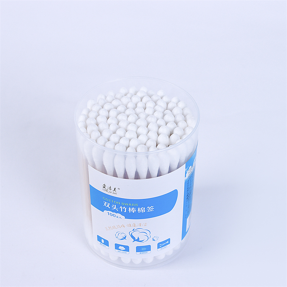 Basic Customization 100PCS Bamboo Stick Double Round Head Cotton Bud for Make up