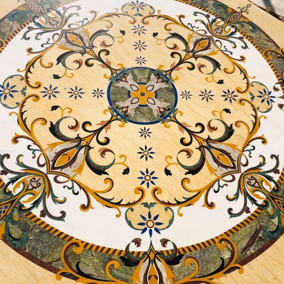 Custom Engineering Marble Inlay Flooring Design Waterjet Medallion Mural Pattern Floor Tile