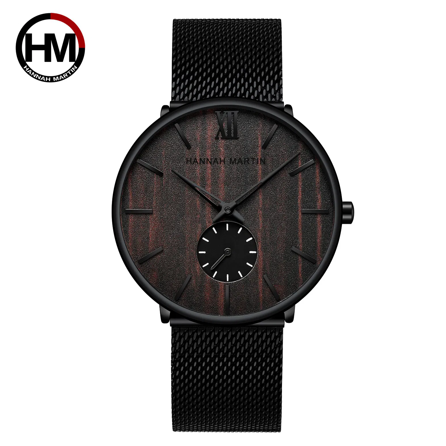Hannah Martin Custom Logo Wood Watch Quartz Movement Stripe Dial Waterproof Watch