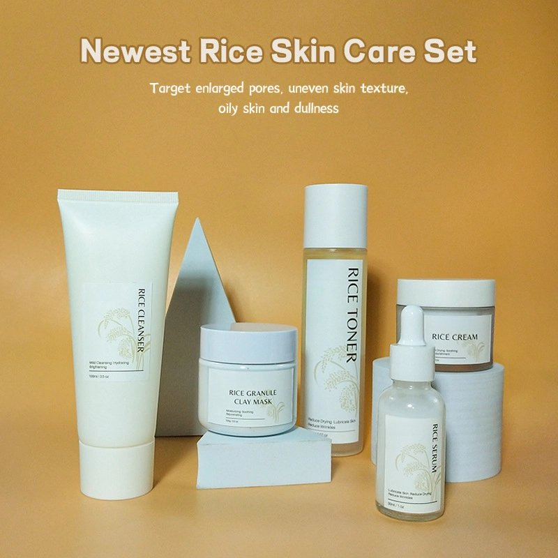 Shrink Pores Moisturizing Brightening Cleanser with Rice Extracts Whitening Cream Serum Rice Skin Care Set