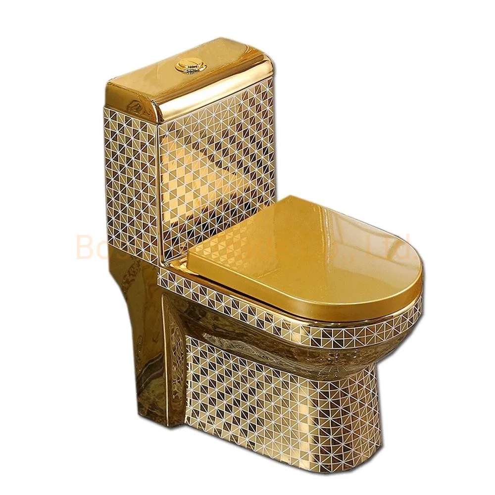 Luxury Design Bathroom Golden Wc One Piece Siphoinc Flushing Gold Toilet