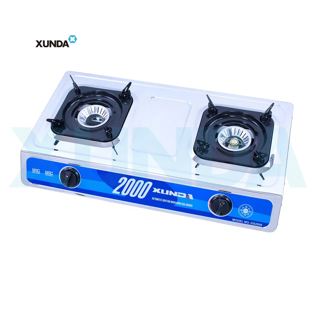 Xunda Table Top Gas Stove with 2 Burner and Stainless Steel Surface