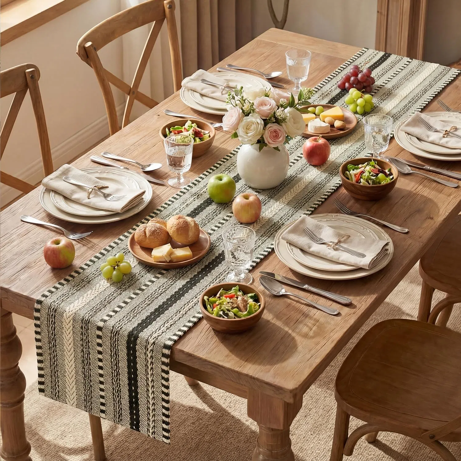 Elegant Black Farmhouse Woven Table Runner for Home Party Decor